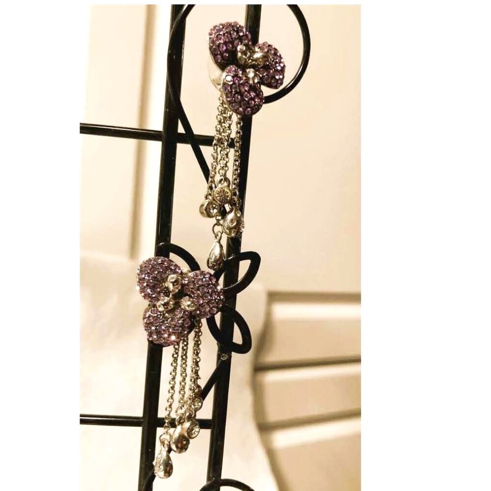 LAVENDER PANSY POST AND DROP EARRINGS